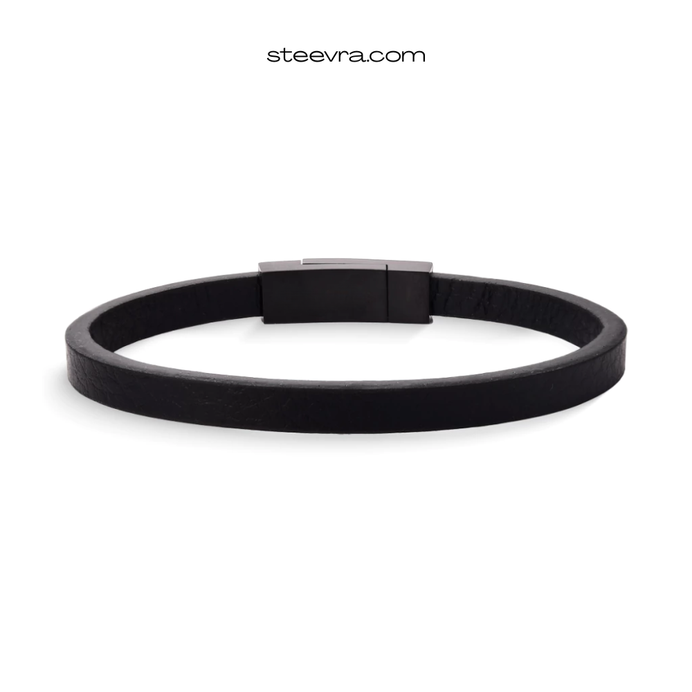 Black Leather Bracelet – Magnetic Clasp