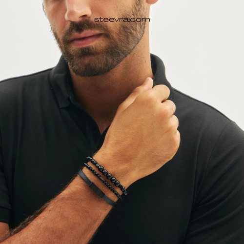 Black Leather Bracelet – Magnetic Clasp