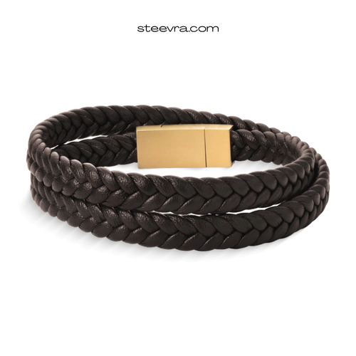 Black Braided Leather Bracelet – Magnetic Clasp